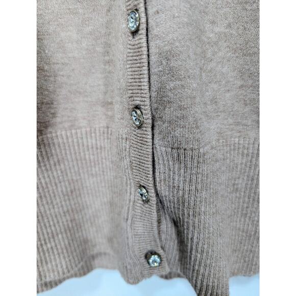 Sioni Heather Latte Wool Blend Beaded Button Cardigan Sweater Size M NWT - Picture 6 of 8